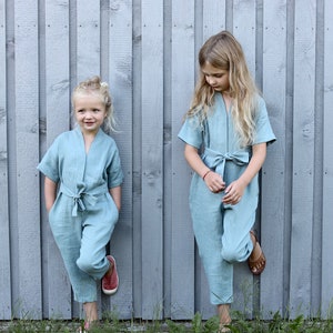 Girls Linen Jumpsuit / Kids Linen Kimono Jumpsuit / OFFON - Etsy