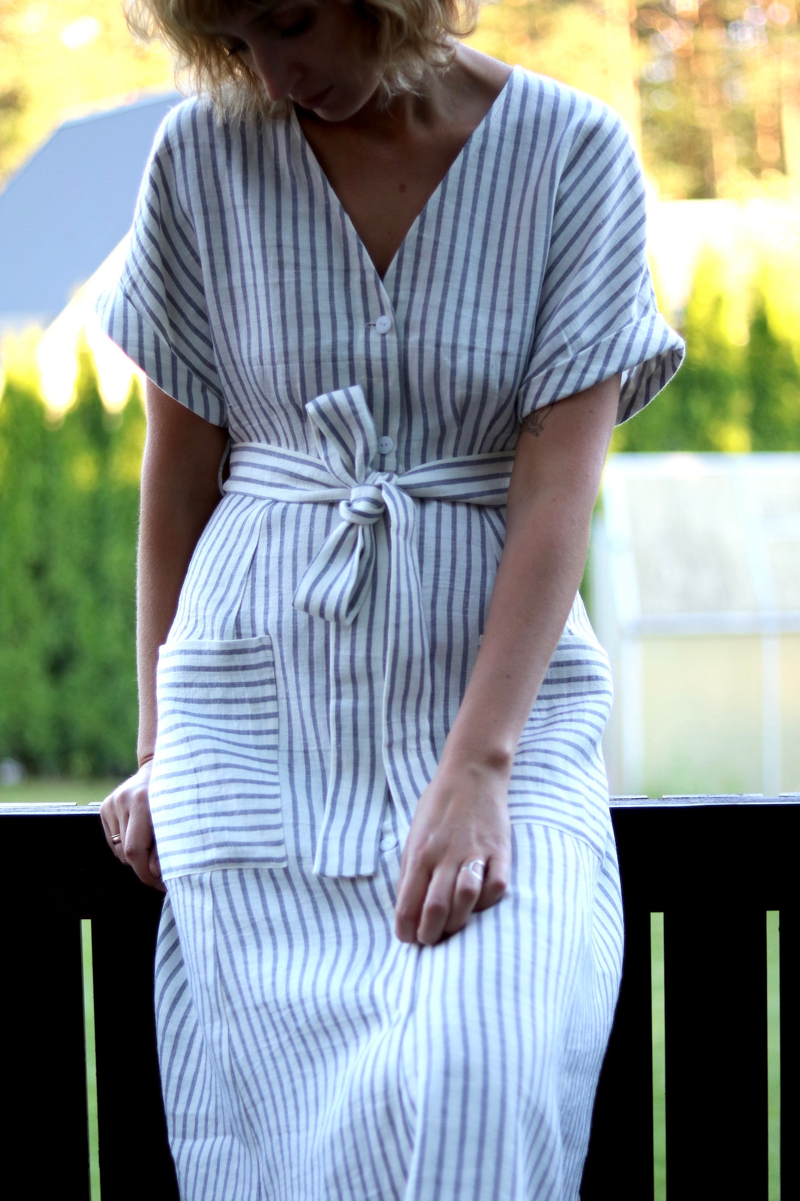 Linen Tie Belt Dress With Buttons Closure / OFFON CLOTHING - Etsy