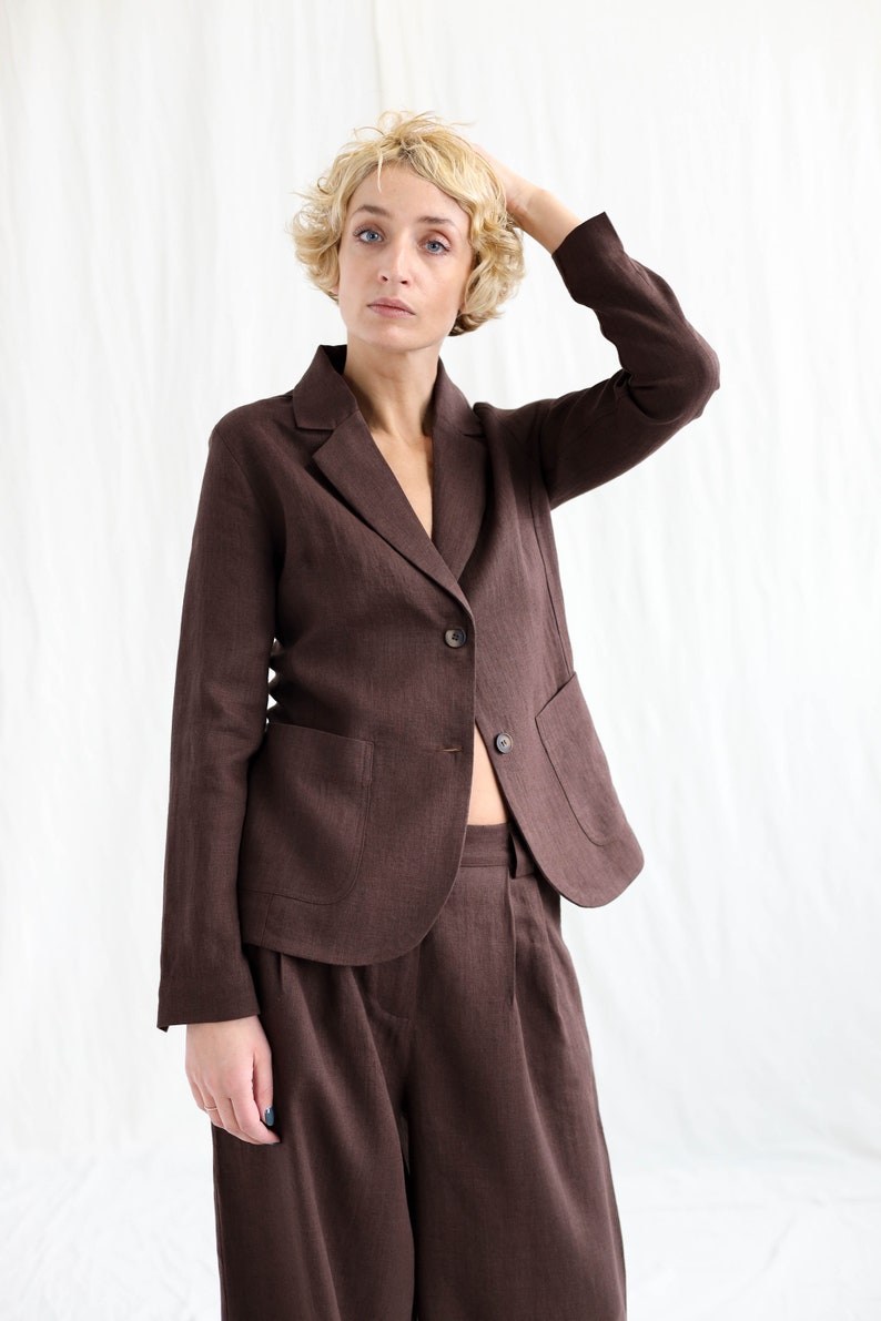 Getailleerde linnen blazer / OFFON-kleding afbeelding 4