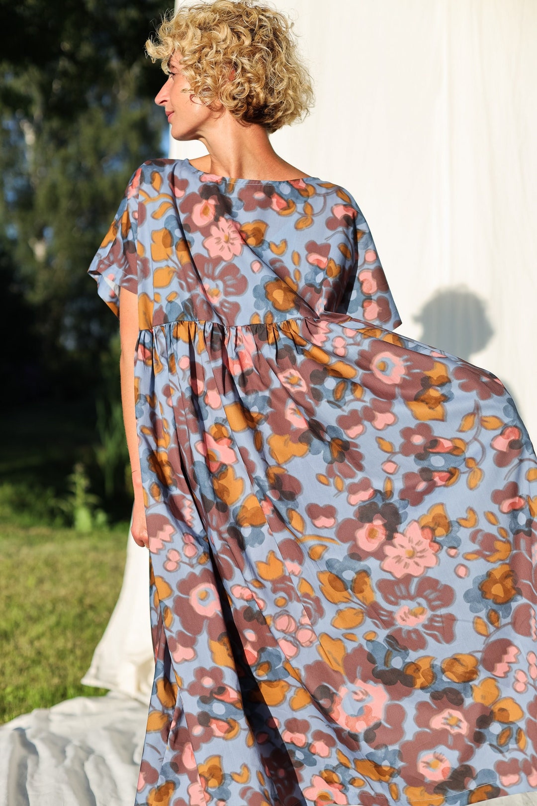 Oversized Silky Cotton Floral Print Dress SILVINA OFFON - Etsy