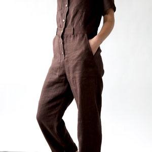 Linen short sleeve coverall jumpsuit / OFFON CLOTHING zdjęcie 3