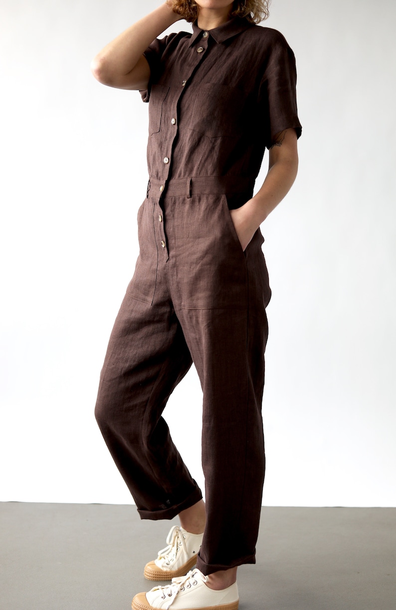 Linen short sleeve coverall jumpsuit / OFFON CLOTHING zdjęcie 3