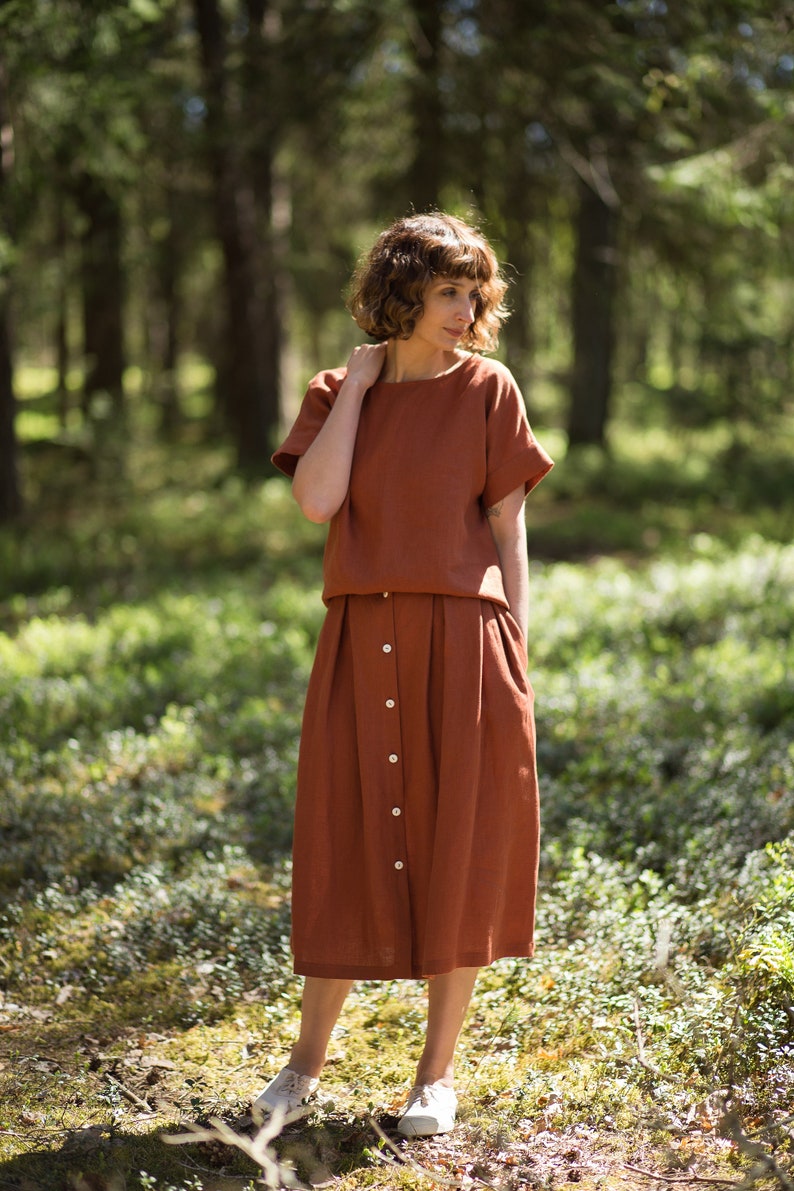 Linen Relaxed Fit Top / Redwood Short Sleeve Linen Blouse / Handmade by OFFON image 4