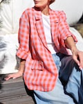 Handmade Checkered Linen Blazer - Linen Oversized Summer Jacket • OFFON CLOTHING