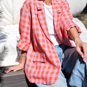 ジャケット・アウター 80s 90s \"M.Frattini\" linen blazer EURO 80s Vtg Floral Pastel Blazer Linen Collared Jacket Ugly