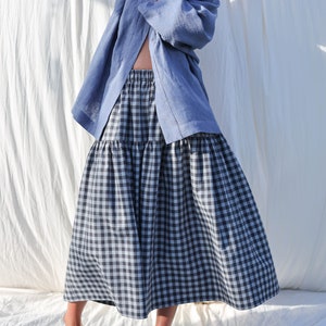 Checkered organic cotton tiered skirt with elasticated waist OFFON CLOTHING image 10