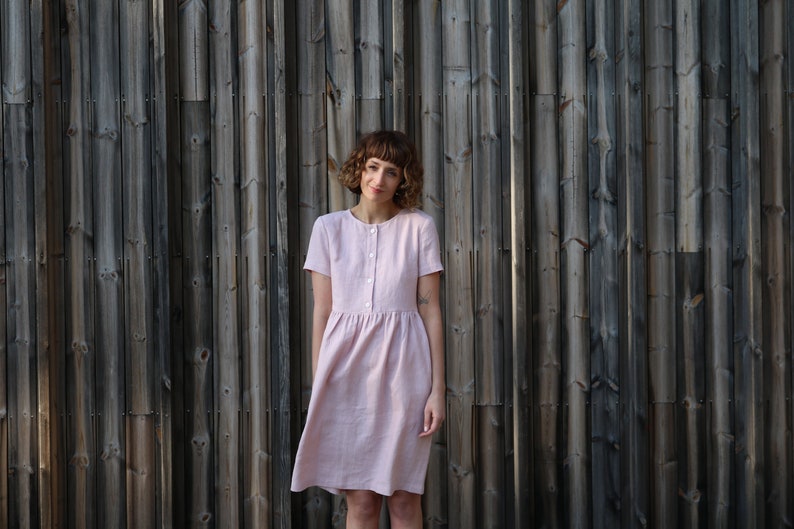 Maternity Linen Dress / Linen Short Sleeve Maternity Dress / Breastfeeding Dress / Handmade by OFFON