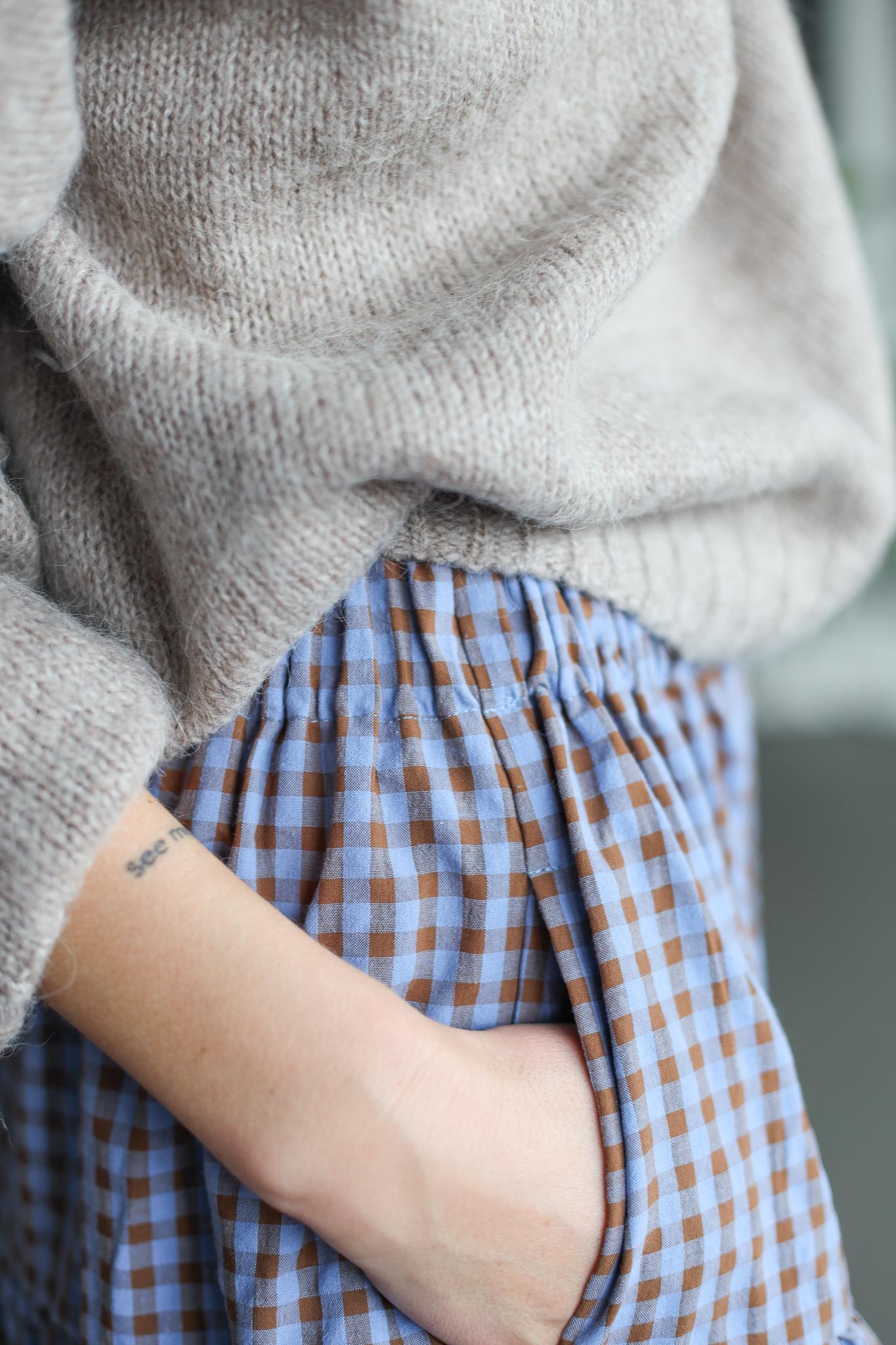 Seersucker Check Elasticated Waist Midi Skirt • OFFON