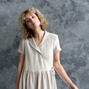 Ready to ship/Linen wrap dress/Belted linen short sleeve dress/OFFON CLOTHING image 5