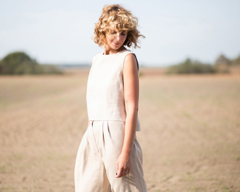 Wide leg linen trousers / OFFON CLOTHING image 6