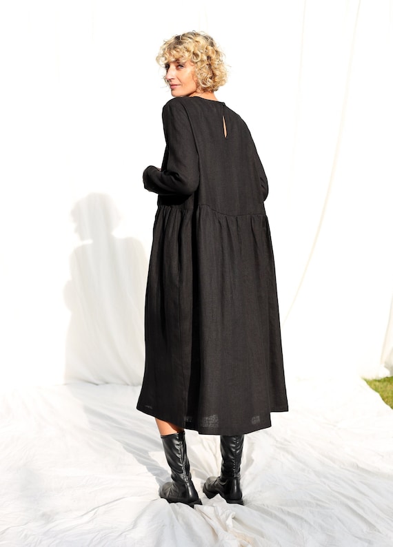 knee length dresses for ladies Sono Linen Beach Dress Black – Passenger