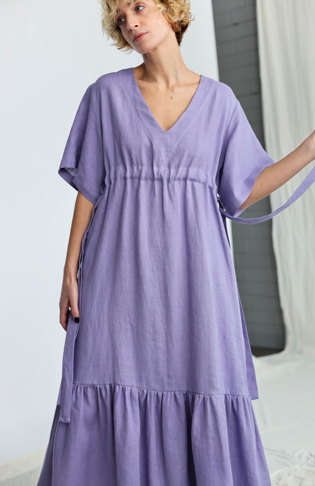 Lavender Linen Maxi Dress With Adjustable Waist Ties OFFON - Etsy