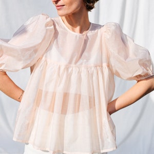 Puffy sleeve viscose organza blouse • OFFON CLOTHING