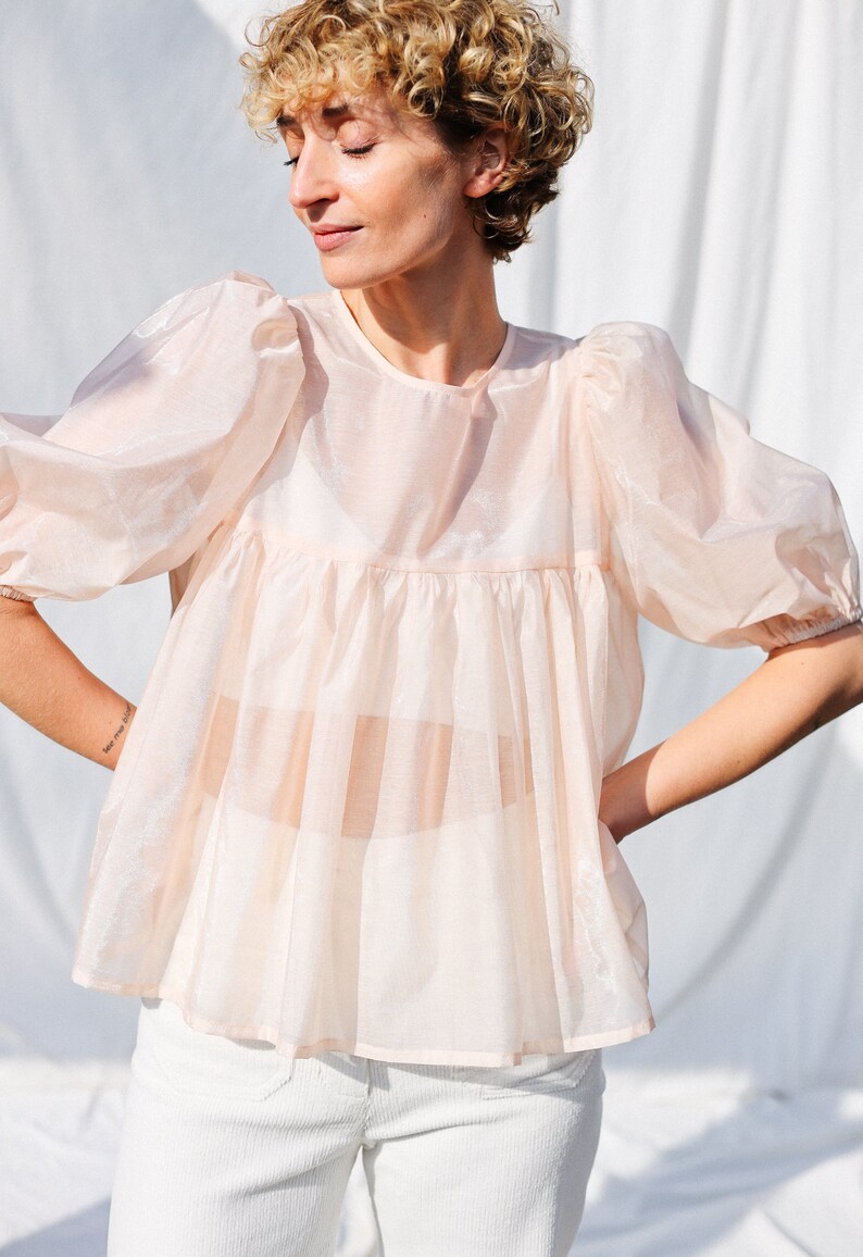 Puffy sleeve viscose organza blouse • OFFON CLOTHING