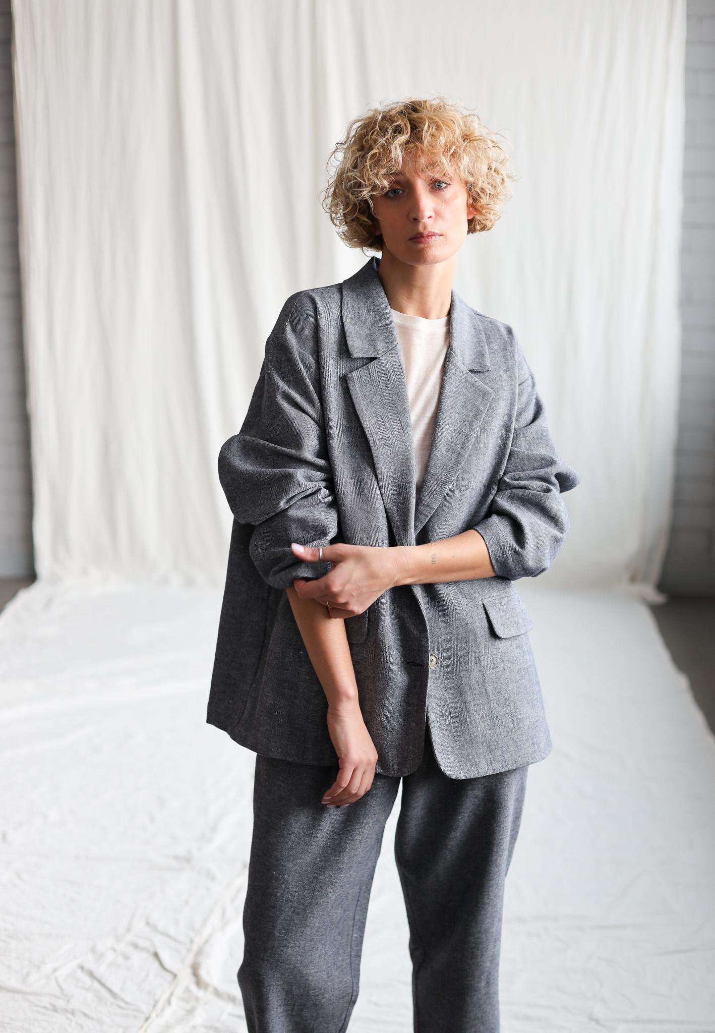Herringbone Linen and Wool Oversized Blazer • OFFON Clothing - Etsy