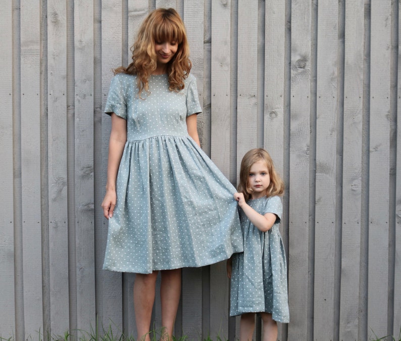 Matching Dresses Matching Mommy and Me Dresses Polka Dot Dress Linen Dresses Mint Linen Dresses Handmade by OffOn image 3
