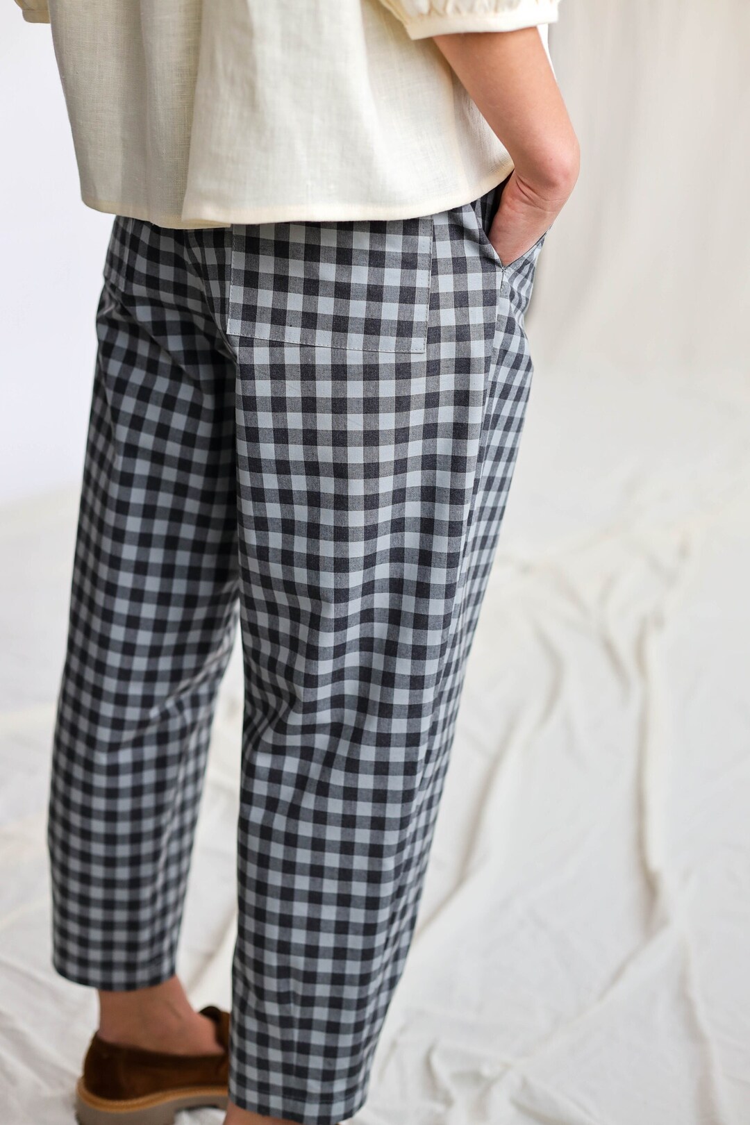 Boxy Gingham Trousers OFFON CLOTHING - Etsy