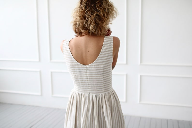 Sleeveless striped linen dress / OFFON CLOTHING image 6