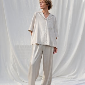 Silver metallic linen and viscose wide leg palazzo pants OFFON Clothing zdjęcie 3