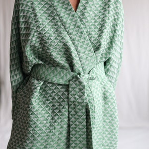 Jacquard linen geometric pattern kimono style jacket / OFFON CLOTHING image 4