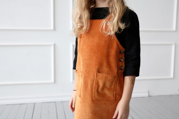 Pinafore Women Dress / Black Dungaree Dress / Cord Pinafore Dress / OFFON  CLOTHING -  UK