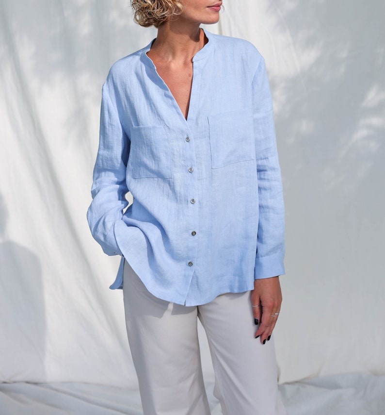 Elegant loose fit linen long sleeve shirt REMI / OFFON CLOTHING image 5