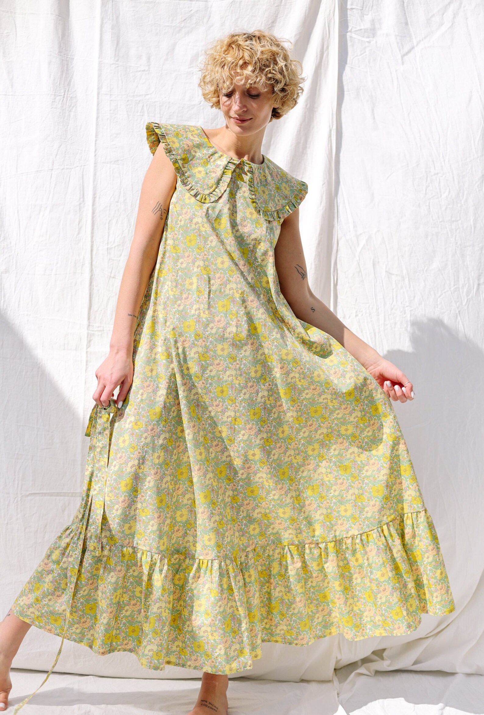 Collared Sleeveless Summer Dress in Floral Silky Cotton / Etsy