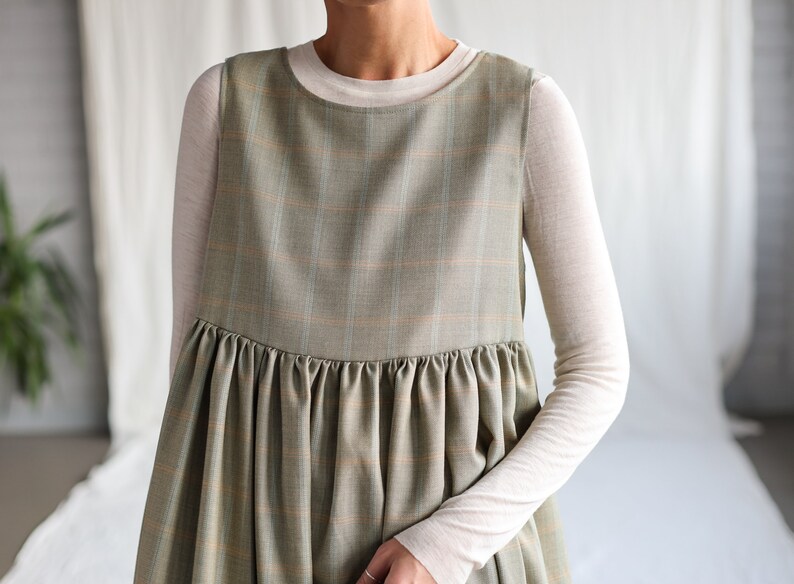 Plaid wool pinafore style dress OFFON Clothing image 3