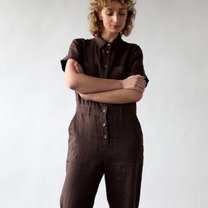 Linen short sleeve coverall jumpsuit / OFFON CLOTHING zdjęcie 6