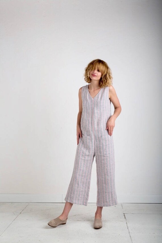 linen v neck jumpsuit
