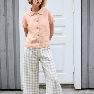 Linen short sleeve shirts in almost apricot / OFFON CLOTHING image 3