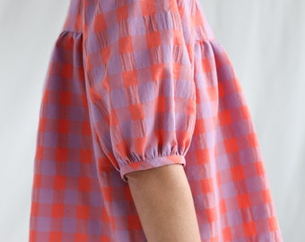 Seersucker Checks Puffy Sleeve Blouse • OFFON CLOTHING - Etsy