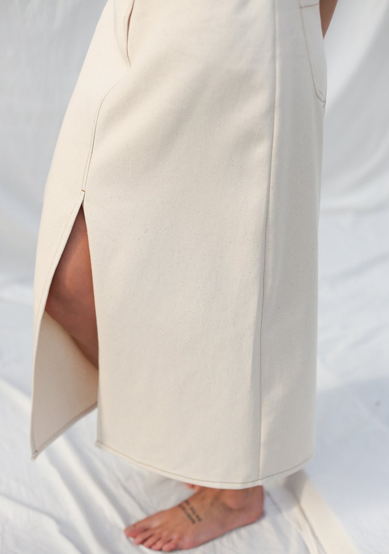 Falda lápiz con puntadas en contraste de algodón y lona natural OFFON CLOTHING imagen 6