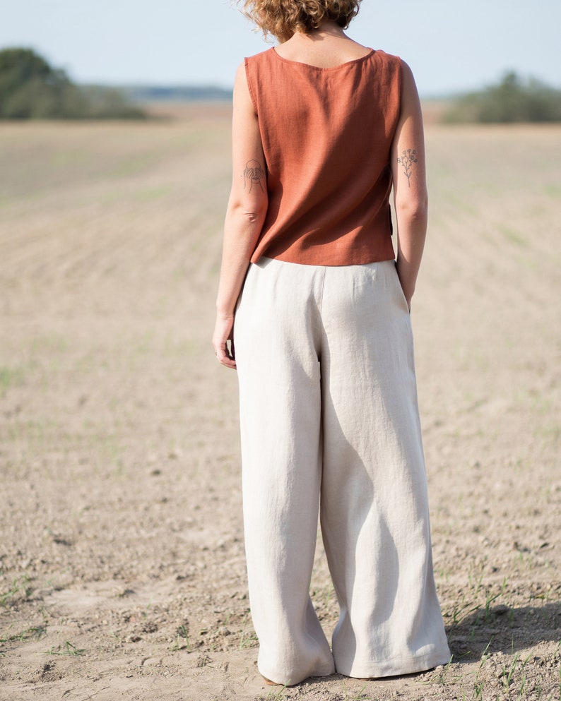 Wide leg linen trousers / OFFON CLOTHING image 8