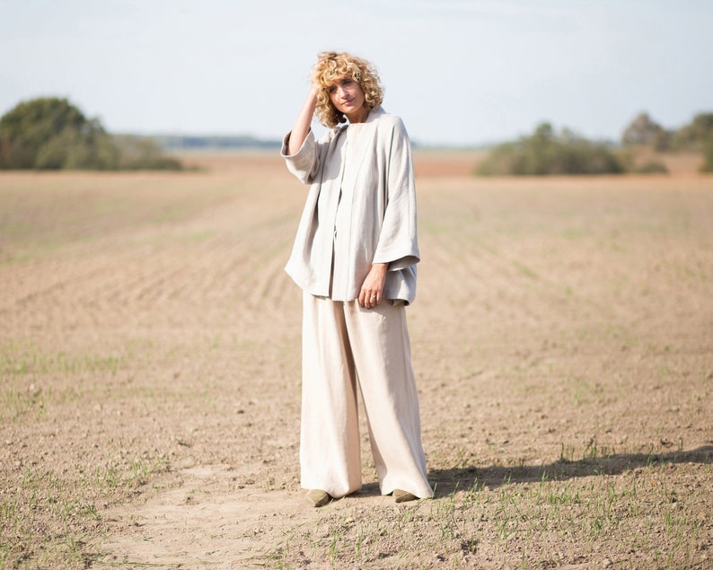 Wide leg linen trousers / OFFON CLOTHING image 5