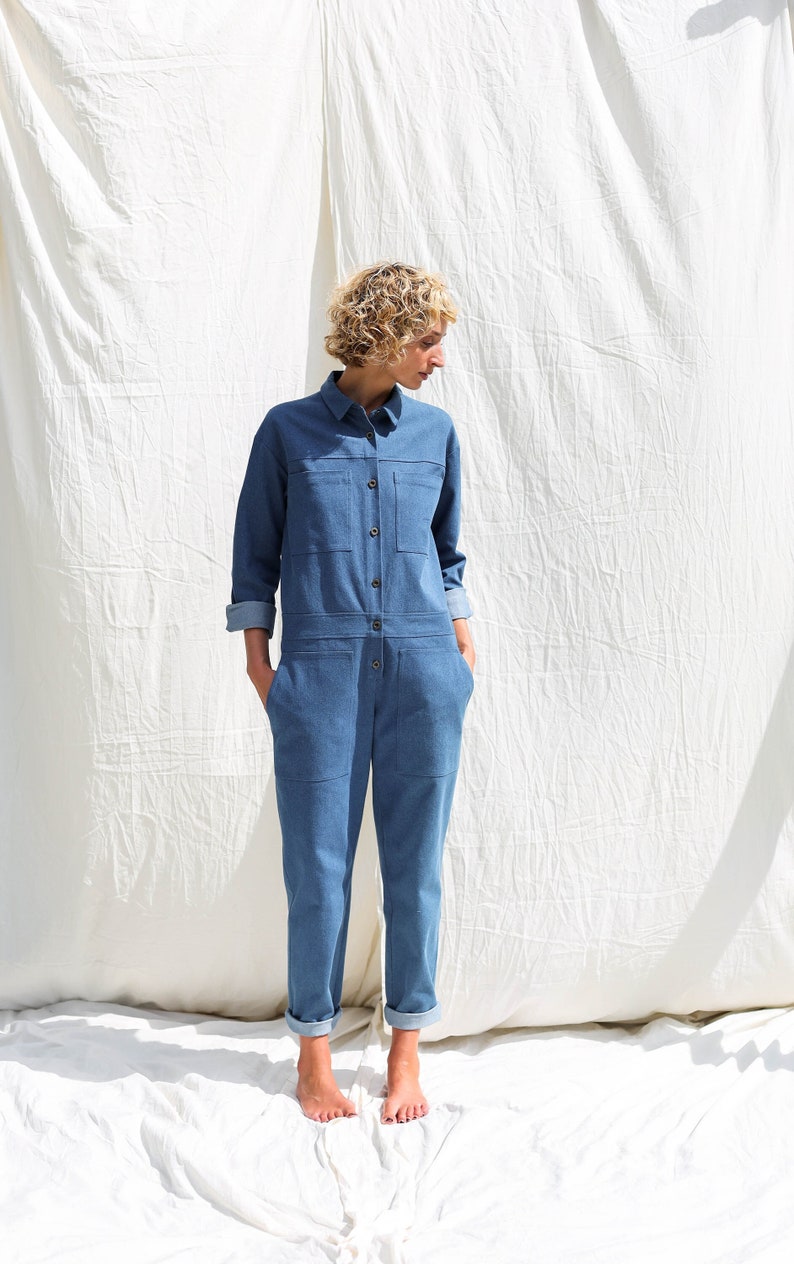 Denim long sleeve utility coverall AMBRE OFFON CLOTHING image 7