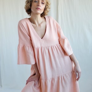 Linen Tiered Dress ADELE Handmade by OFFON image 5