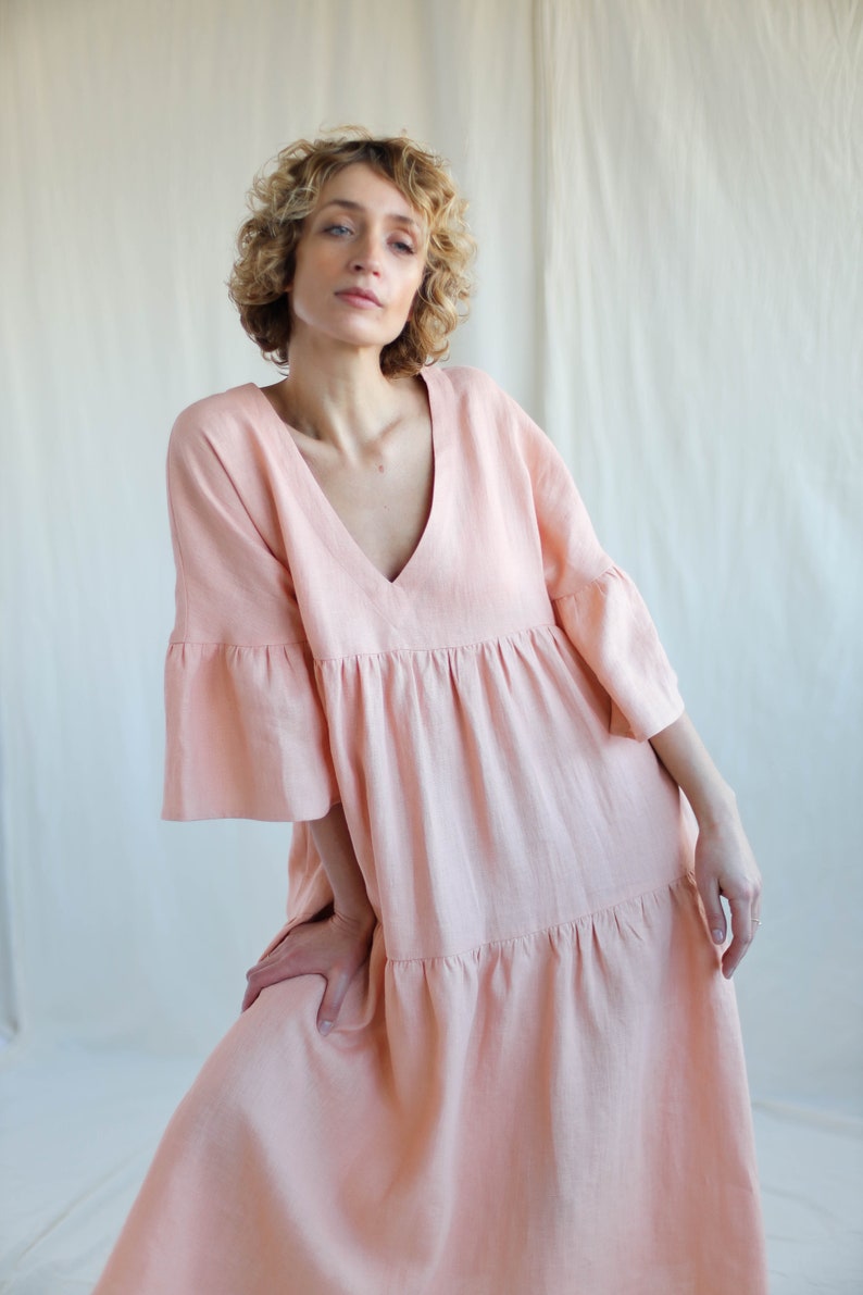 Linen Tiered Dress ADELE Handmade by OFFON image 5