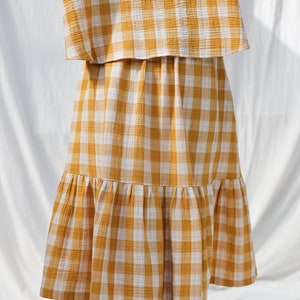 Double gauze mustard checks skirt with elastic waistband OFFON CLOTHING image 4