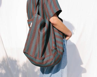 Gestreepte grote linnen draagtas / handgemaakt door OFFON