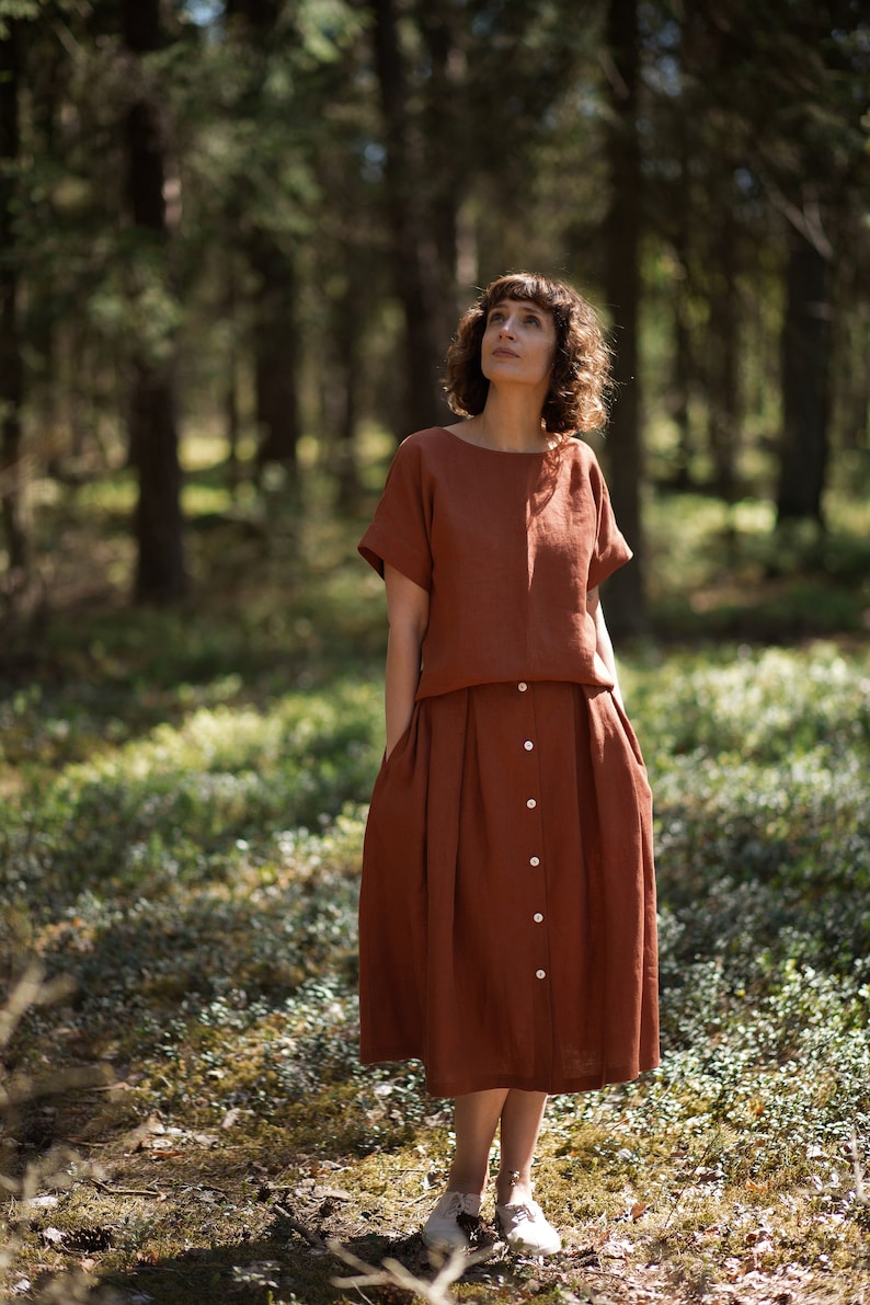 Linen Relaxed Fit Top / Redwood Short Sleeve Linen Blouse / Handmade by OFFON image 2