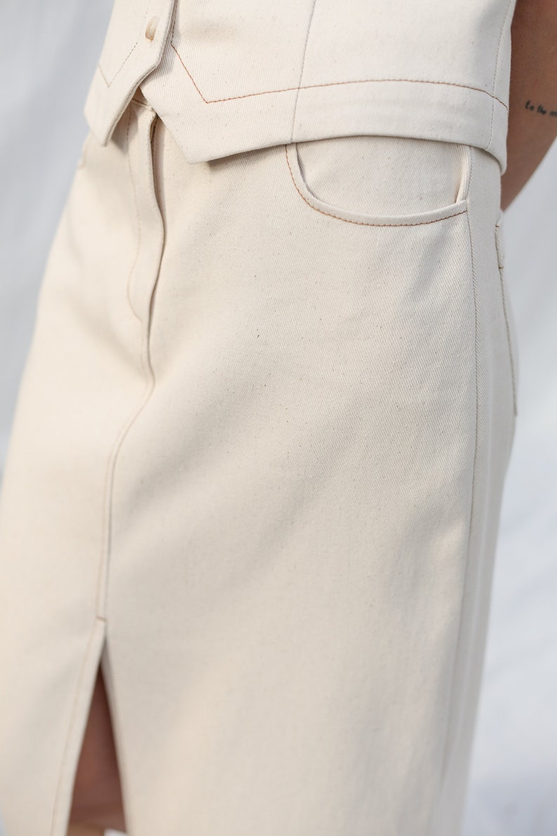 Falda lápiz con puntadas en contraste de algodón y lona natural OFFON CLOTHING imagen 5