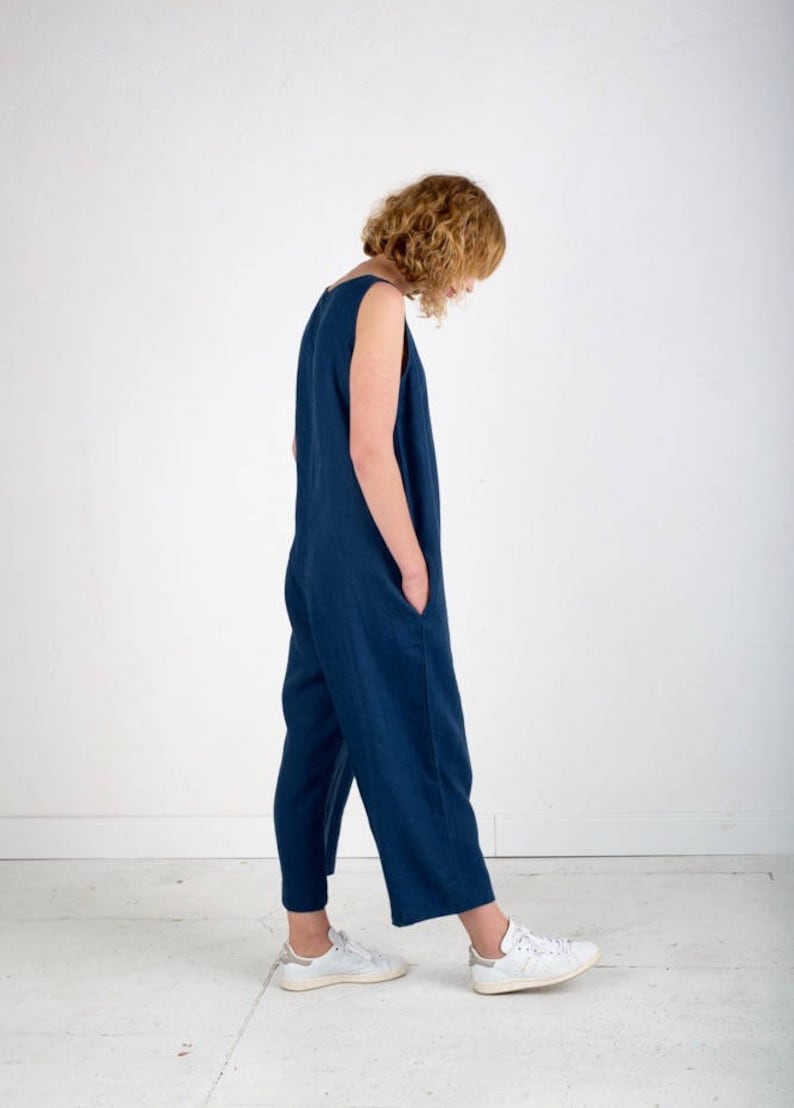 Linen Sleeveless Oversized Jumpsuit / Handmade by OFFON Etsy UK