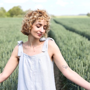 Tie-strap linen jumpsuit / Sleeveless linen romper / OFFON CLOTHING image 3