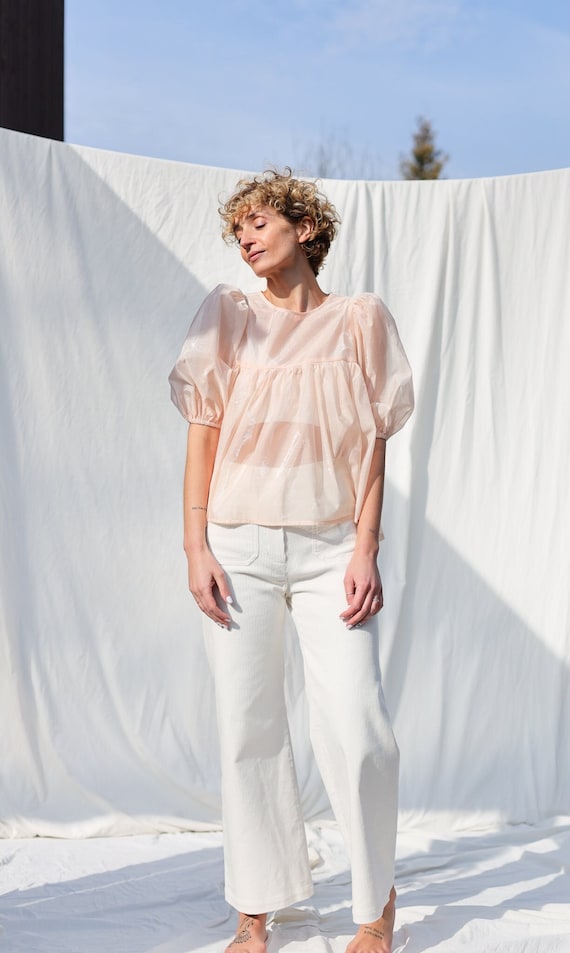 Camisa organza manga abullonada shop