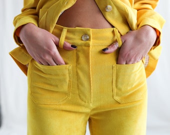 Vintage cut bright yellow needlecord culottes • OFFON Clothing