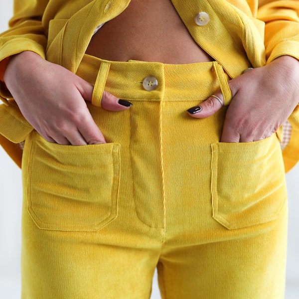 Vintage cut bright yellow needlecord culottes • OFFON Clothing