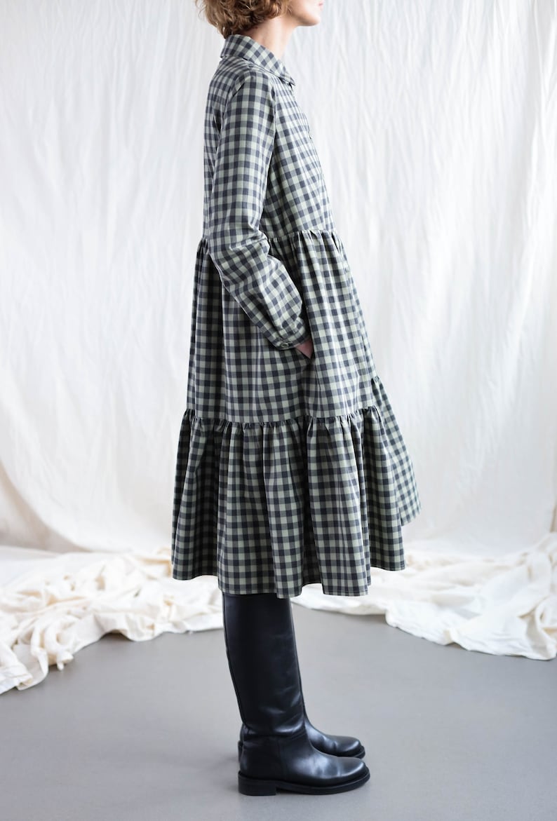 Gingham organic cotton tiered dress LOUISE / OFFON Clothing 