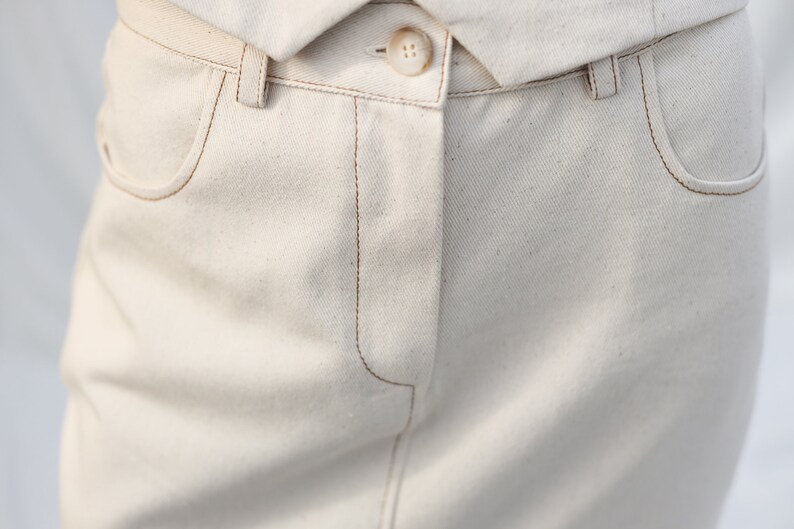Falda lápiz con puntadas en contraste de algodón y lona natural OFFON CLOTHING imagen 7