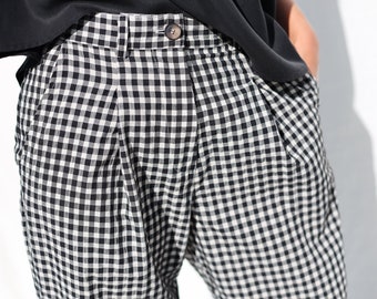 Gingham Boxy Seersucker Trousers • OFFON CLOTHING - Etsy
